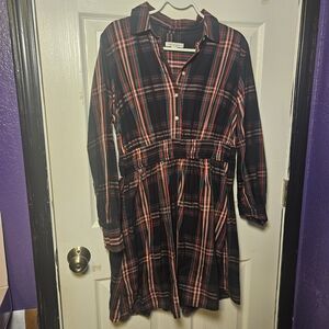 Elegant Plaid Long Sleeve Dress - Black and Red